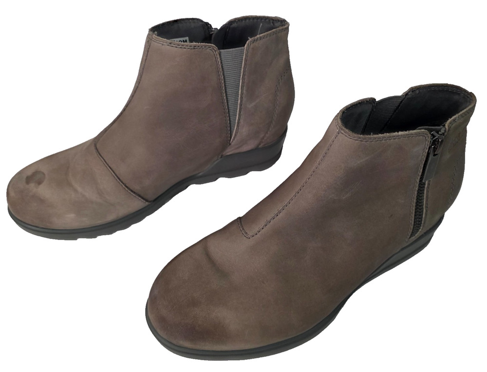 Sorel Evie Zip Womens 8 Quarry Gray Waterproof Suede Wedge Ankle Boots